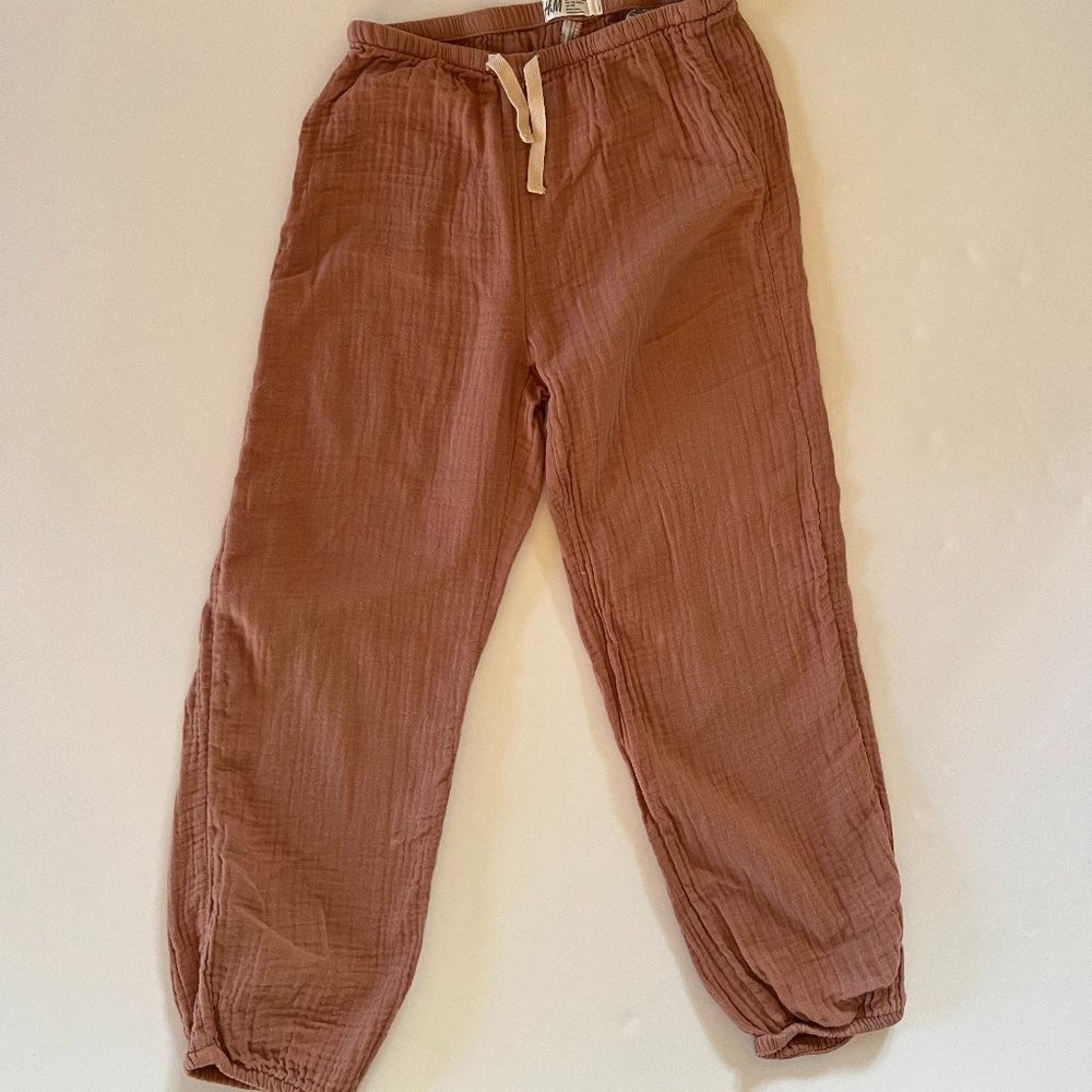 Cotton double-gauze muslin pants in neutral terracotta - age 7 years - unisex